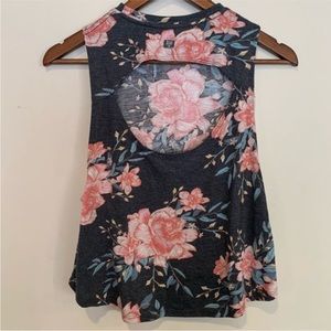 Billabong Floral Open Back Tank Soft Stretch Athleisure Top Small